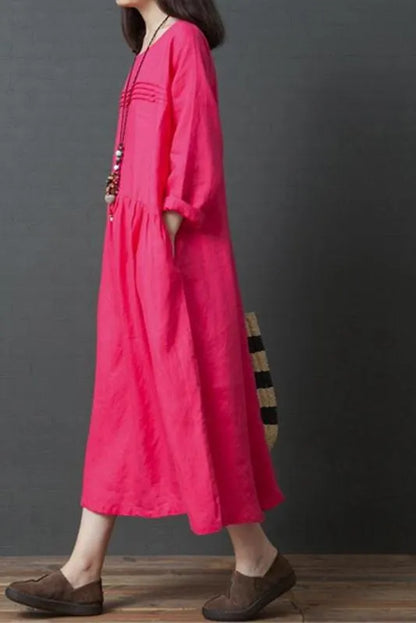 Korea Style Loose Linen Maxi Dresses for