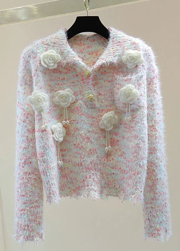 Light Blue Peter Pan Collar Tassel Thick Cotton Knitted Sweater Winter