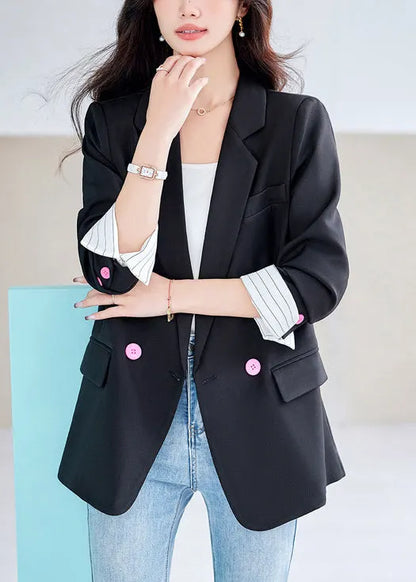 Black Oversized Patchwork Fake Two Piece Jacket Spring