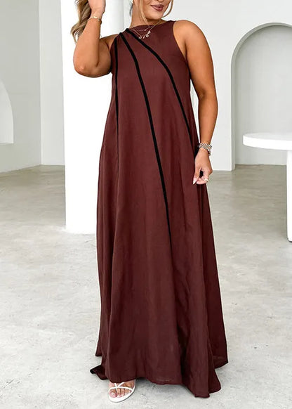 Unique Black Striped Cotton Long Dress Sleeveless