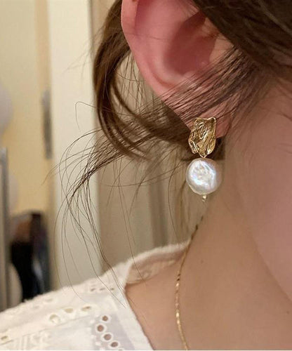 White Alloy Asymmetrical Pearl Drop Earrings