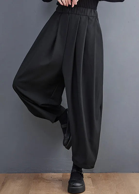 Grey Pockets Elastic Waist Cotton Crop Pants Spring