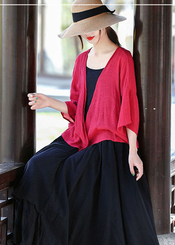 Red Cotton Upf 50+ Cardigans Three Quarter Sleeve