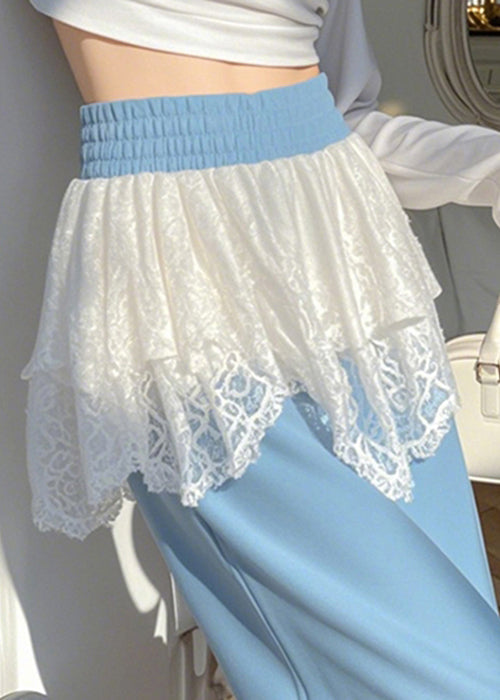Stylish Blue Elastic Waist Lace Patchwork Pants Spring