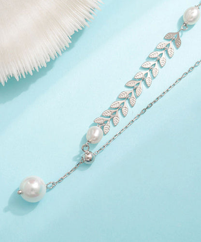 Silk Sterling Silver Pearl Ear of Wheat Pendant Necklace