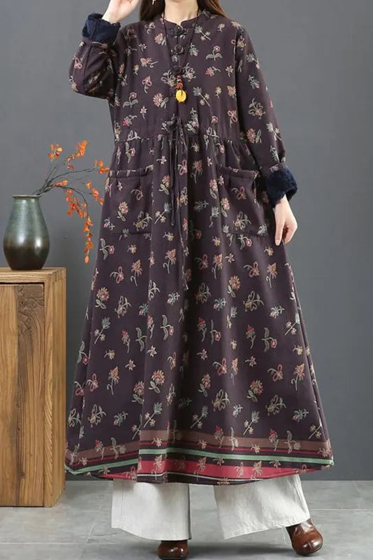 -winter Thick Plush Retro Cotton Linen Dress
