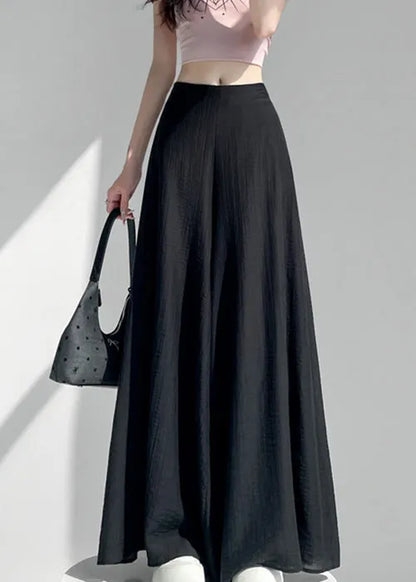 Black Thin Cotton Summer Wide Leg Pant High Waist