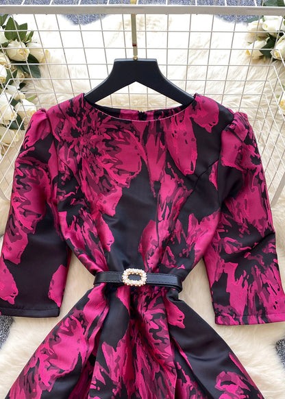 Rose Puff Sleeve Print Party Dresses