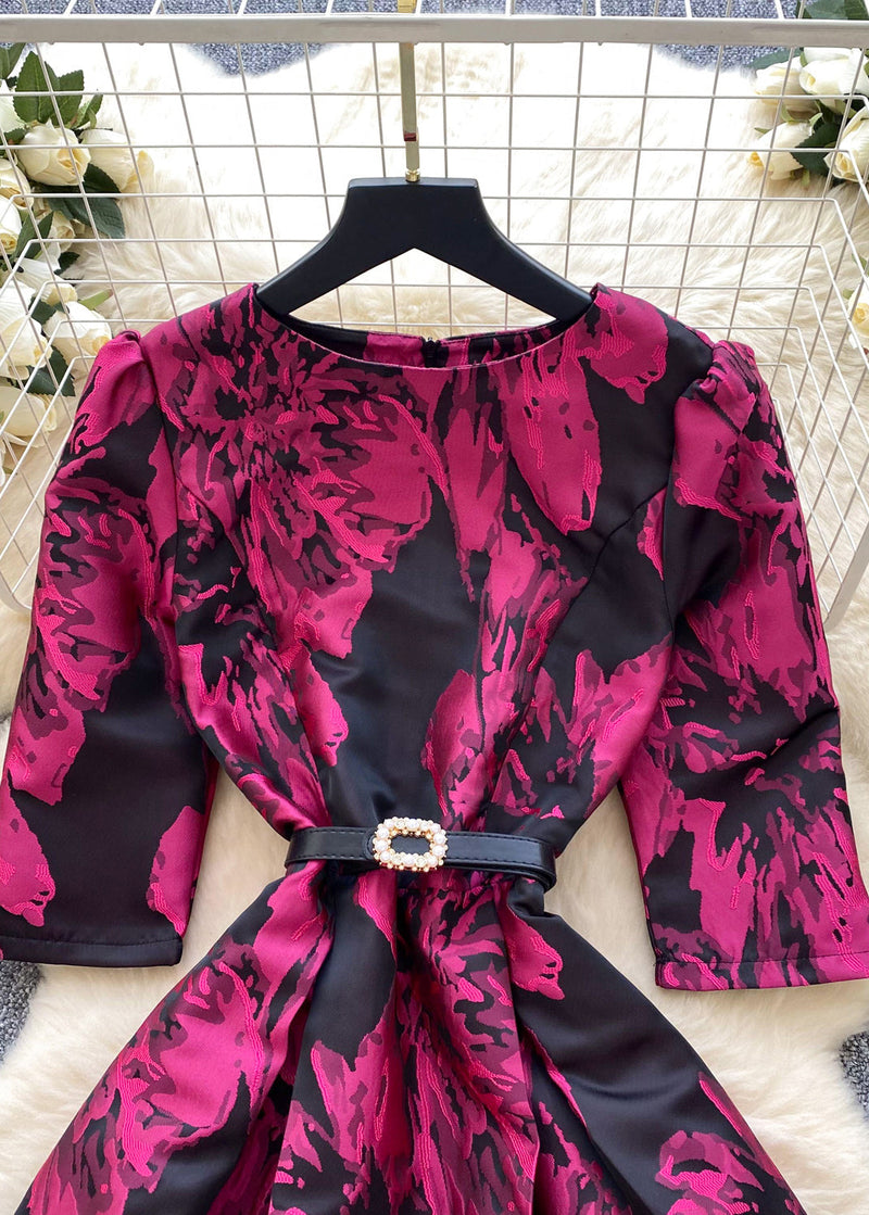 Rose Puff Sleeve Print Party Dresses