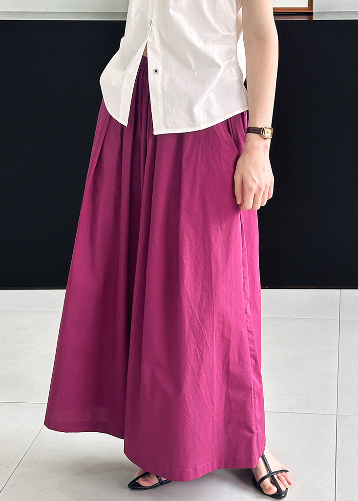 Rose Loose Cotton Wide Leg Pants Elastic Waist