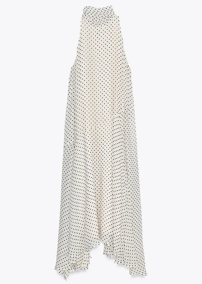 White Dot Side Open Chiffon Long Dress Lace Up Sleeveless