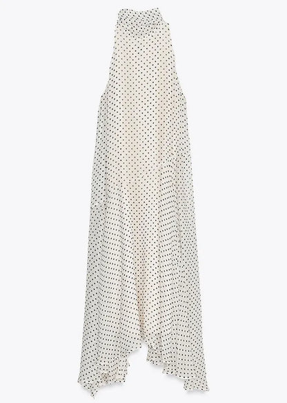 White Dot Side Open Chiffon Long Dress Lace Up Sleeveless