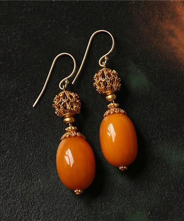 Orange Sterling Silver Ancient Gold Beeswax Drop Earrings