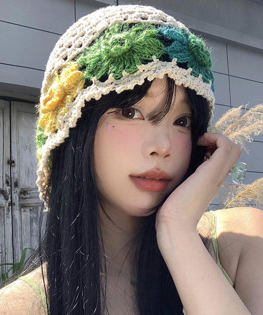 Beige Hollow Out Knit Bonnie Hat
