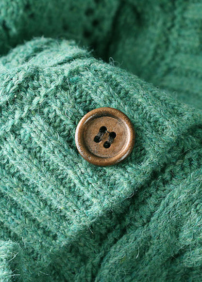 Fine Green Loose Ruffles Embroidered Button Fall Knit Sweater
