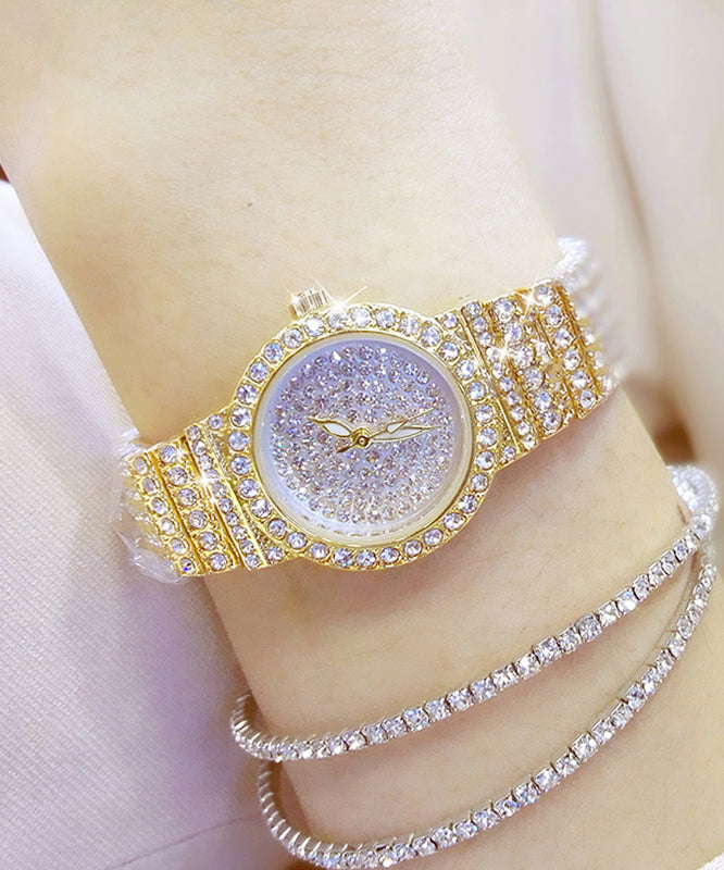 Stylish Rose Stainless Steel Zircon Tempered Glass Waterproof Watch