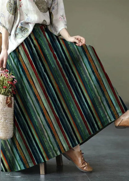 Navy Print Ramie Elastic Waist Skirt