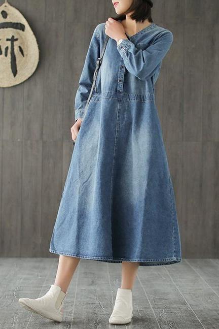 Loose Blue Denim Dresses Cowboy Outfits