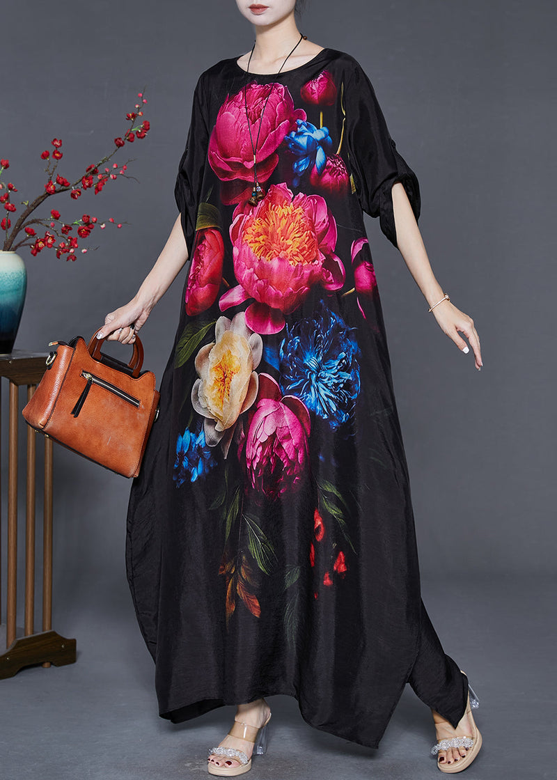 Red Oversized Silk Maxi Dress Spring