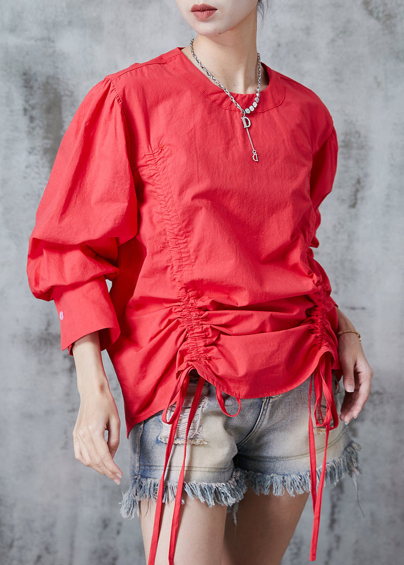 Red Cinched Cotton Sweatshirts Top Summer