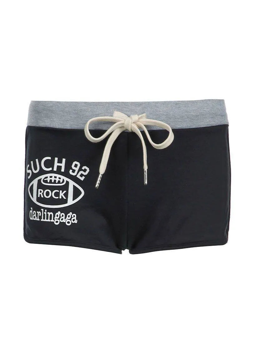 Letter Printed Lace Up Workout Gym Shorts Running Shorts