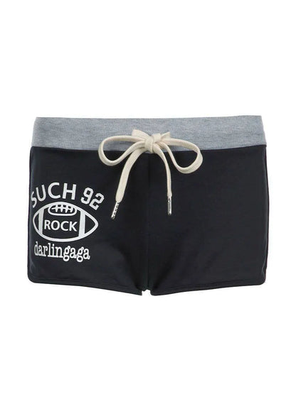 Letter Printed Lace Up Workout Gym Shorts Running Shorts