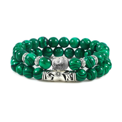 Buddha Stones 2pcs Natural Crystal Agate Buddha Protection Bracelet