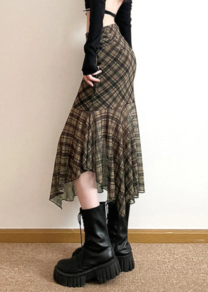 Boutiqu Asymmetrical Plaid Patchwork High Waist Maxi Skirt Summer