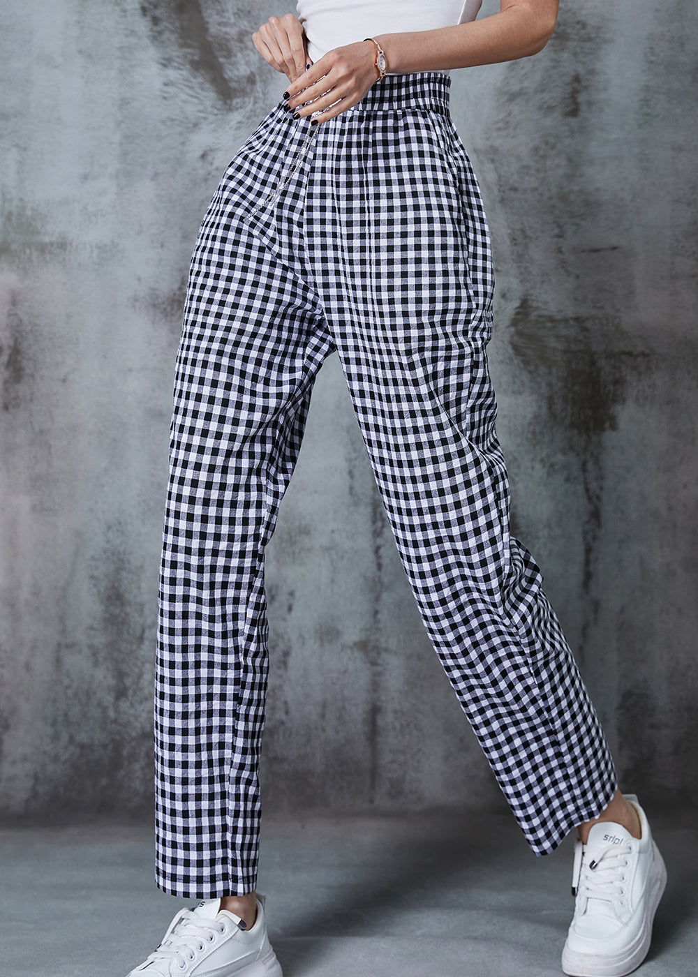 Grey Oversized Plaid Linen Pants Summer