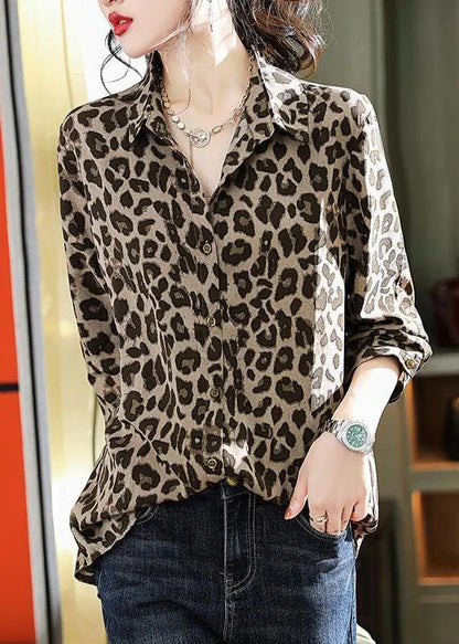 Leopard Print Chiffon Shirts Fall