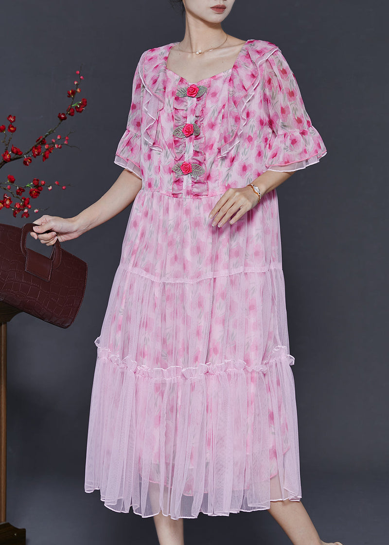 Pink Ruffled Chiffon Dresses Summer