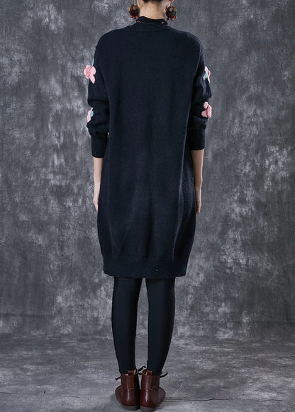 Diy Black Stereoscopic Knit Cardigan Spring