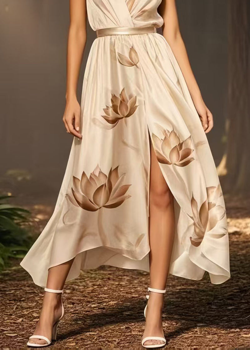 White Flower Side Open Silk Sundress Summer