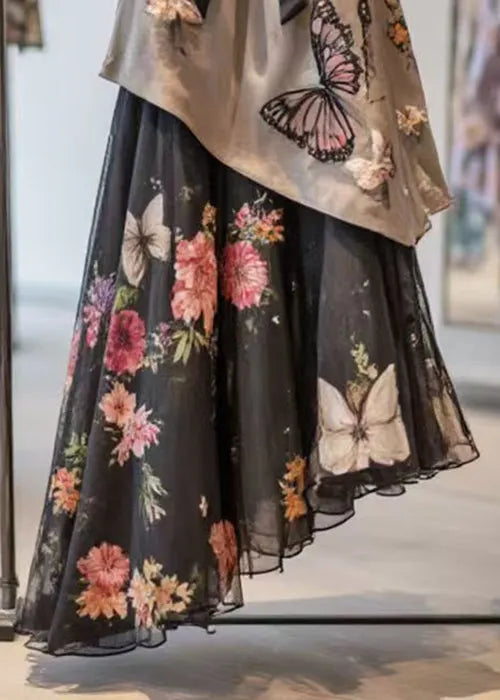Asymmetrical Print High Waist Chiffon Patchwork Skirt Summer