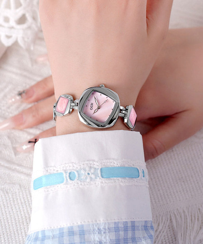 Pink Alloy Asymmetrical Diamond Fritillary Bulb Waterproof Watches