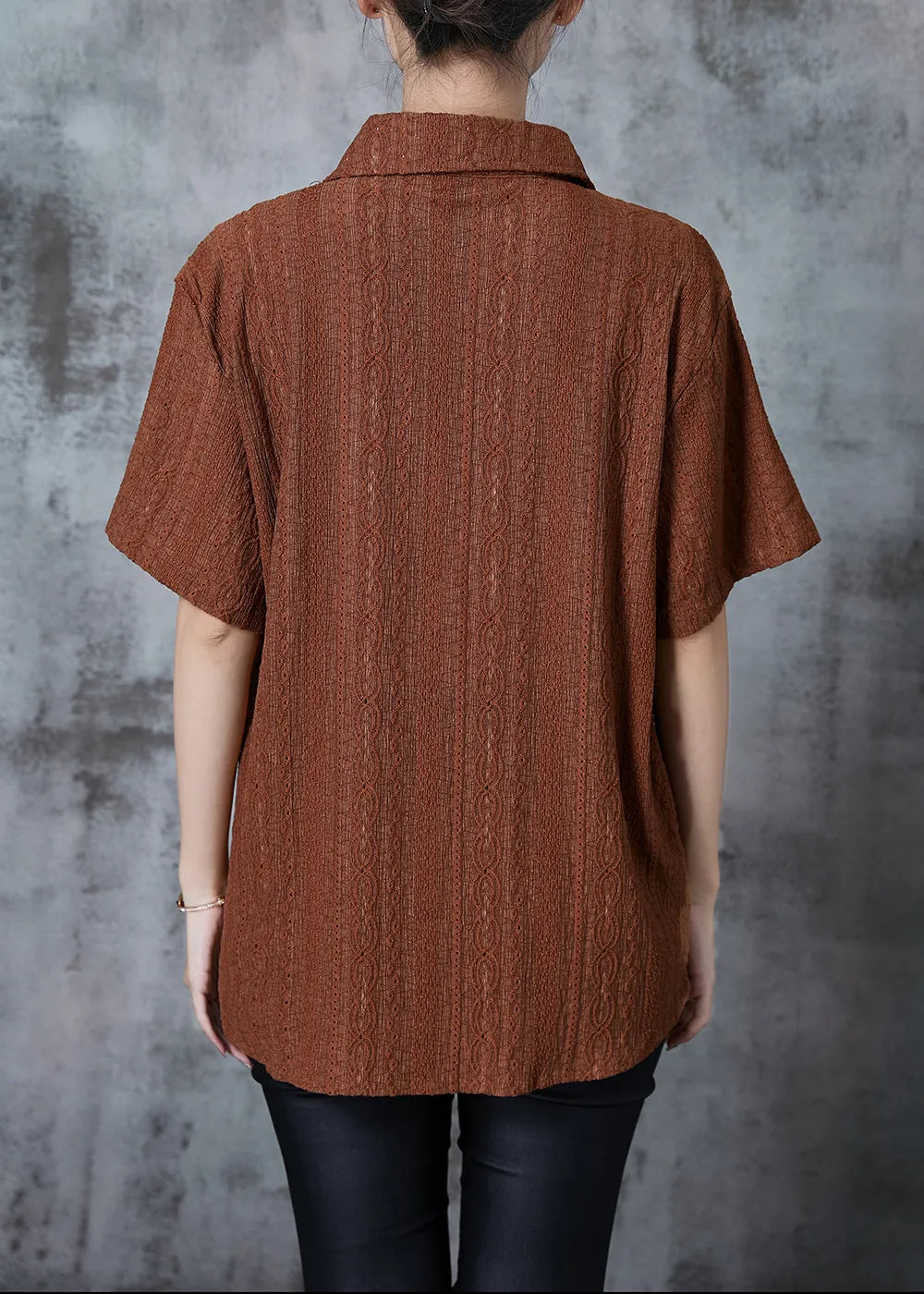 Caramel Hollow Out Cotton Shirt Top Embroidered Summer