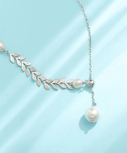 Silk Sterling Silver Pearl Ear of Wheat Pendant Necklace