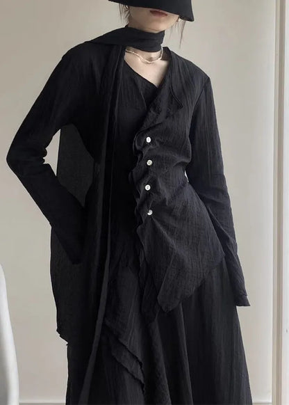 Black V Neck Shirt and a Line Skirts Two Piece Set Spring