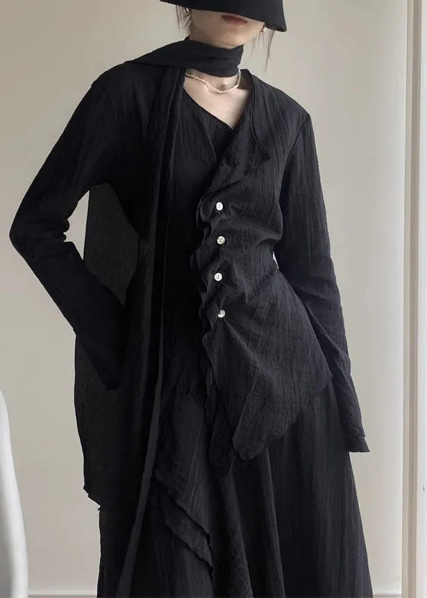 Black V Neck Shirt and a Line Skirts Two Piece Set Spring