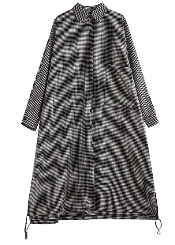 Peter Pan Collar Plaid Cotton Shirts Dress Fall