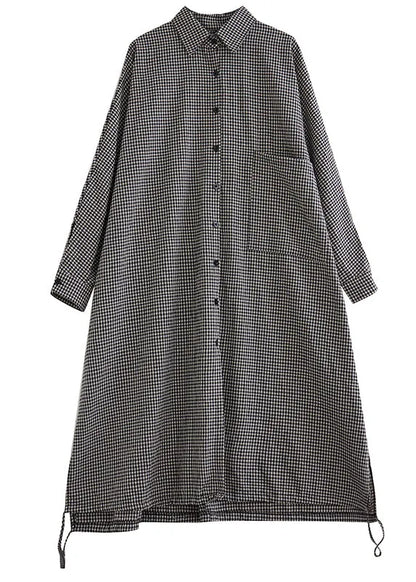Peter Pan Collar Plaid Cotton Shirts Dress Fall