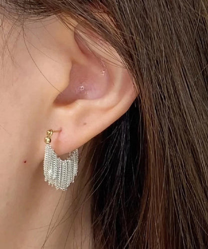 White Copper Overgild Tassel Hoop Earrings