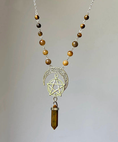 Metal Star Moon Universe Lariat Necklace