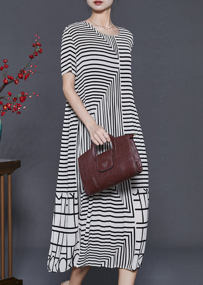 Italian White Striped Wrinkled Long Dresses Summer