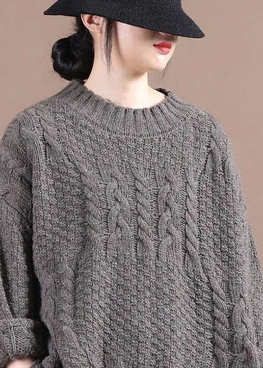 Boutique Chocolate O-neck Cable Knit Sweaters