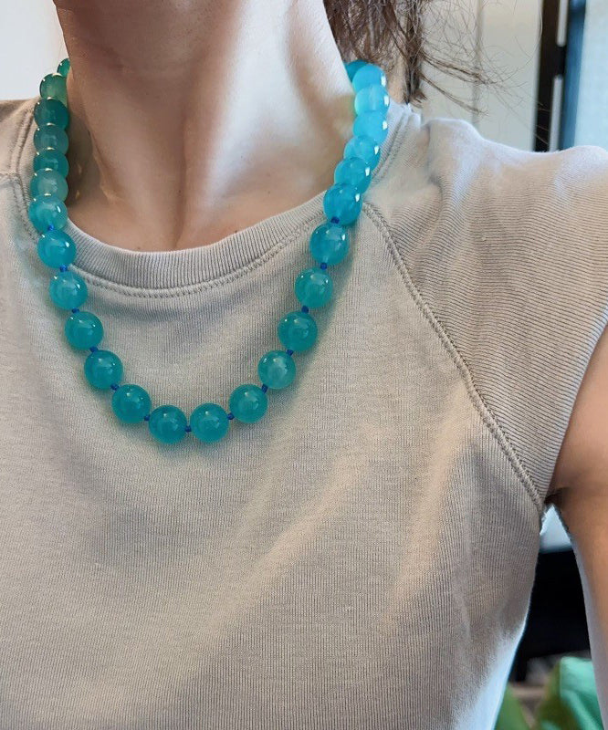 Blue Sterling Silver Crystal Zircon Gratuated Bead Necklace