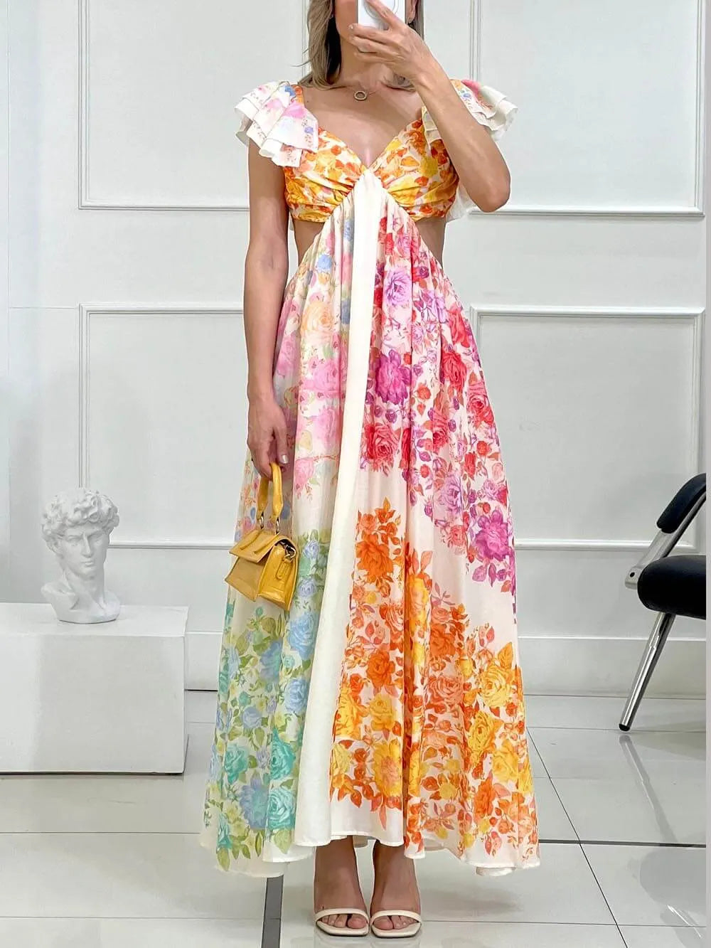 Cutout Back Frill Tie-up Maxi Dress