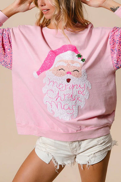 Christmas Casual Loose Crew Neck Sequin Sleeve Sweatshirt