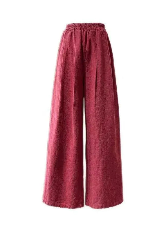 Mulberry Pockets Elastic Waist Cotton Wide Leg Pants Summer