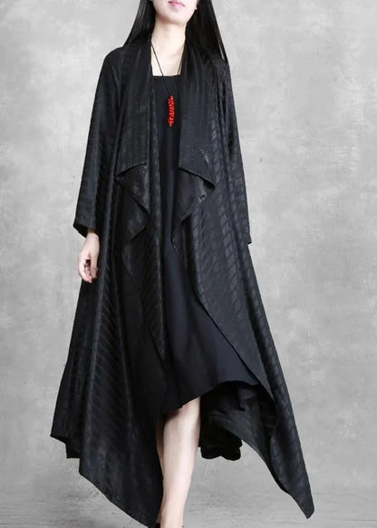 Blackish Green Striped Asymmetric Robe Dress Cardigan